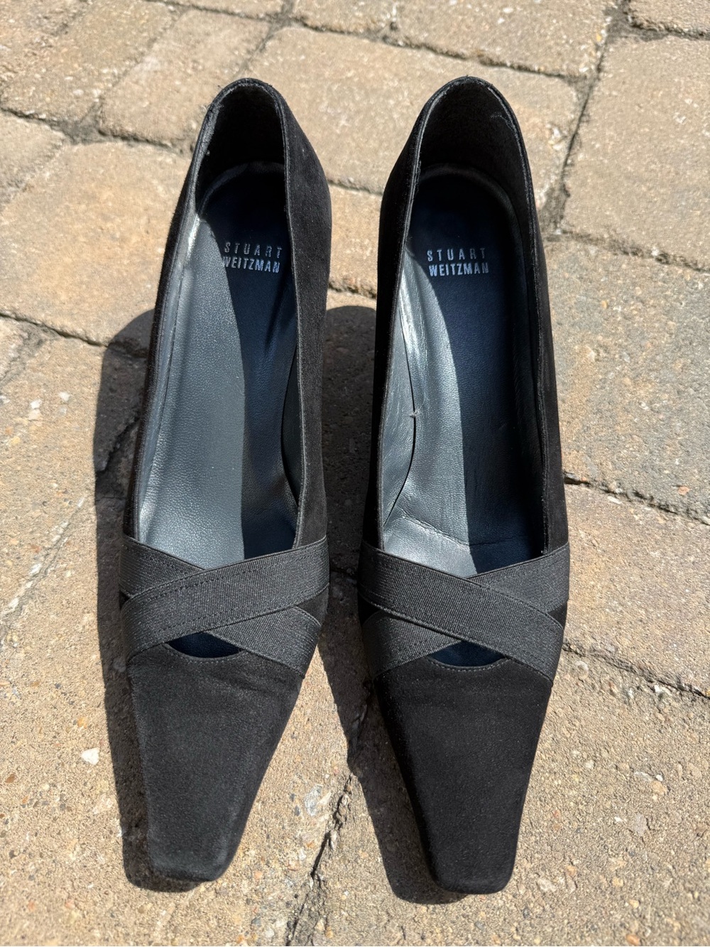 Stuart Weitzman Black Suede‎ Expo Heels Criss Cross Size 8.5